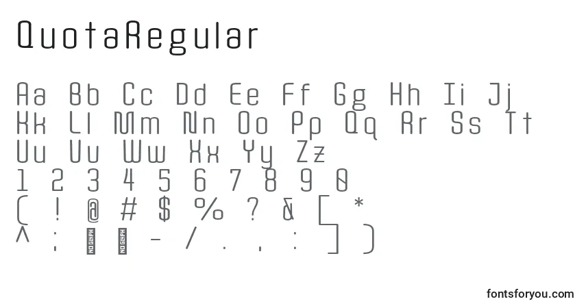 Schriftart QuotaRegular – Alphabet, Zahlen, spezielle Symbole