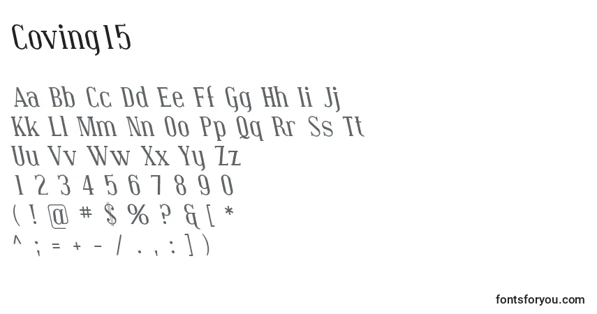 Czcionka Coving15 – alfabet, cyfry, specjalne znaki