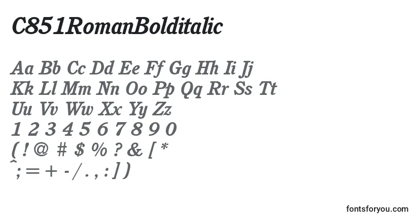 Czcionka C851RomanBolditalic – alfabet, cyfry, specjalne znaki