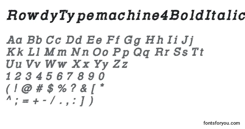 RowdyTypemachine4BoldItalic-fontti – aakkoset, numerot, erikoismerkit