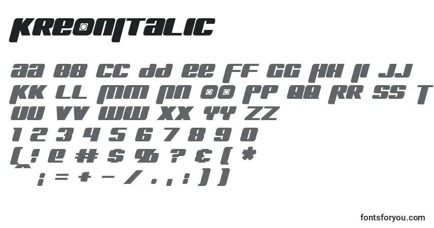 KreonItalicフォント–アルファベット、数字、特殊文字