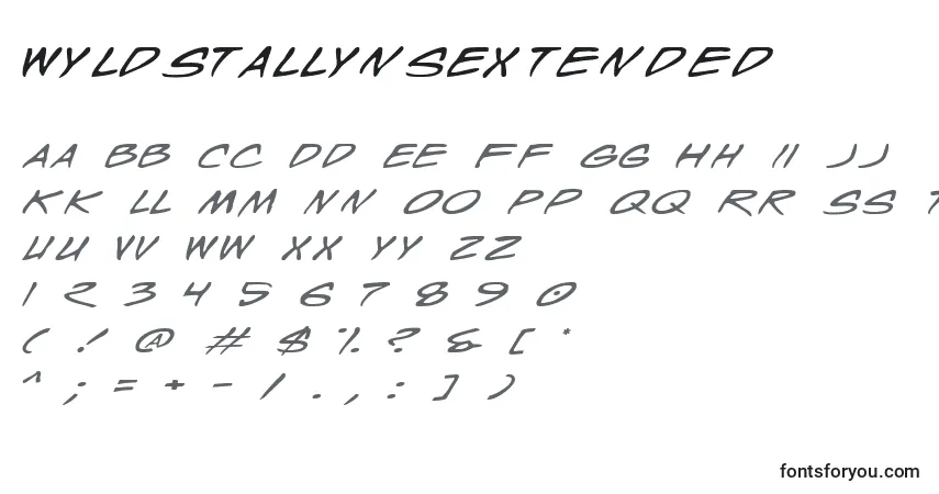 Czcionka WyldStallynsExtended – alfabet, cyfry, specjalne znaki
