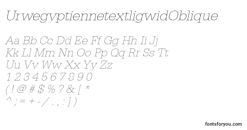 Шрифт UrwegyptiennetextligwidOblique – алфавит, цифры, специальные символы