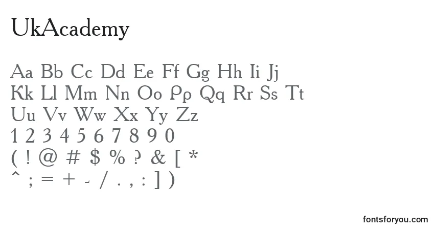 A fonte UkAcademy – alfabeto, números, caracteres especiais