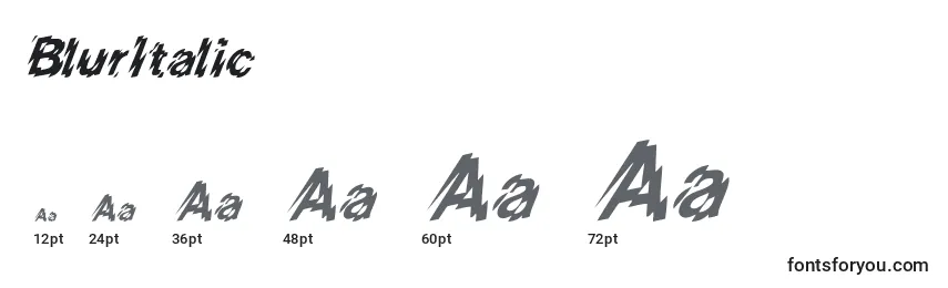 Größen der Schriftart BlurItalic