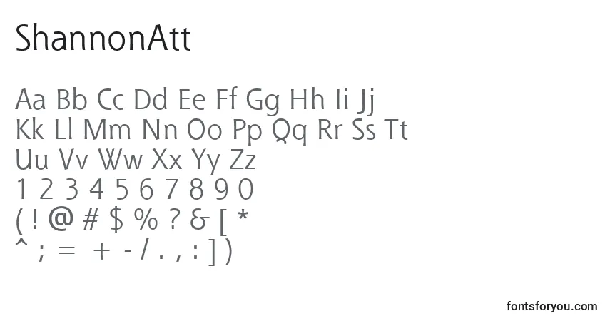 Czcionka ShannonAtt – alfabet, cyfry, specjalne znaki