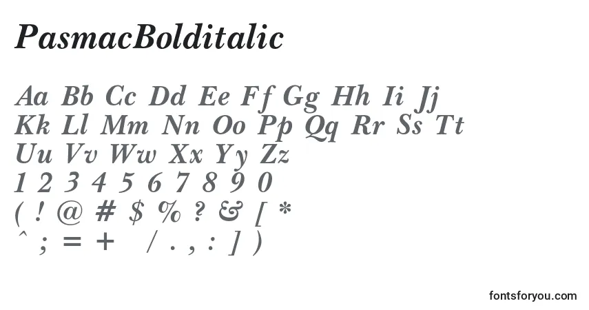 Schriftart PasmacBolditalic – Alphabet, Zahlen, spezielle Symbole