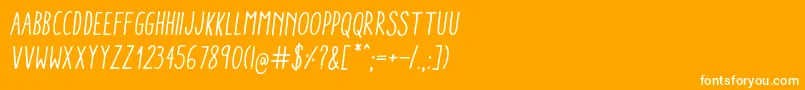 AracneCondensedRegularItalic-fontti – valkoiset fontit oranssilla taustalla