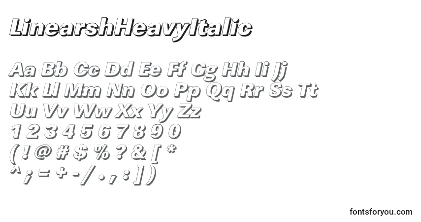 A fonte LinearshHeavyItalic – alfabeto, números, caracteres especiais