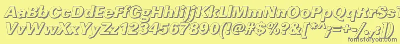 LinearshHeavyItalic-fontti – harmaat kirjasimet keltaisella taustalla
