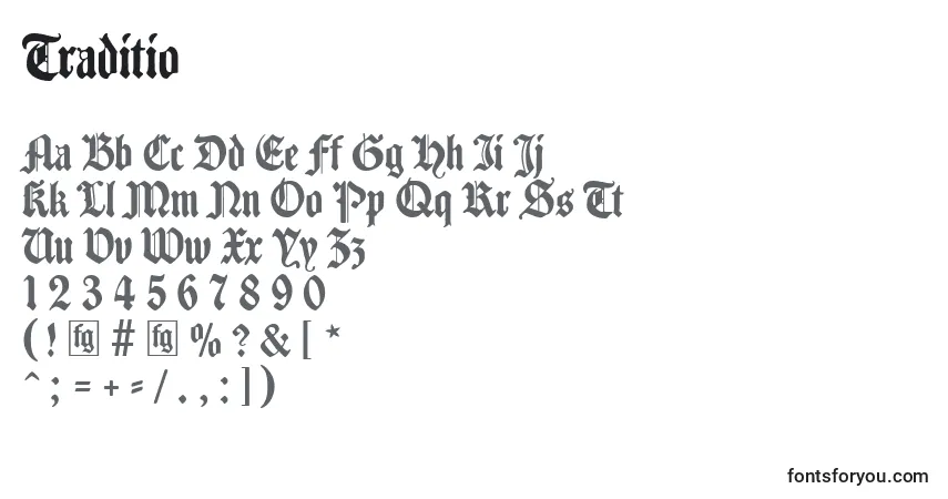 Czcionka Traditio – alfabet, cyfry, specjalne znaki