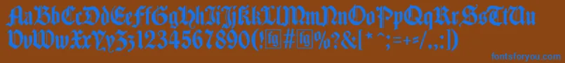 フォントTraditio – 茶色の背景に青い文字