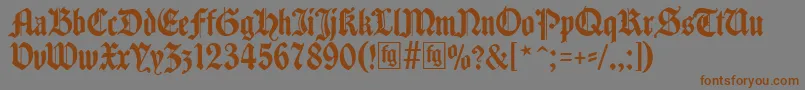 フォントTraditio – 茶色の文字が灰色の背景にあります。