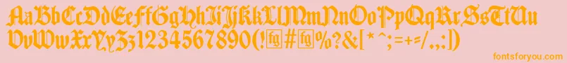 フォントTraditio – オレンジの文字がピンクの背景にあります。