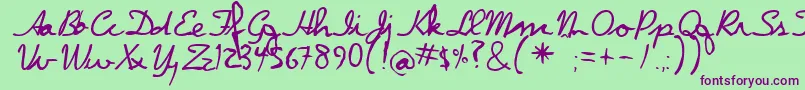 Czcionka Dpscript – fioletowe czcionki na zielonym tle