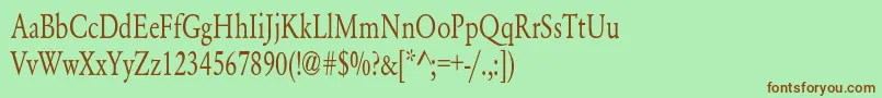 Fonte YearlindNormalCondensed – fontes marrons em um fundo verde