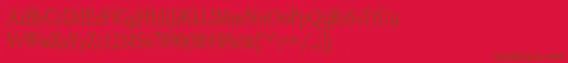 YearlindNormalCondensed-Schriftart – Braune Schriften auf rotem Hintergrund