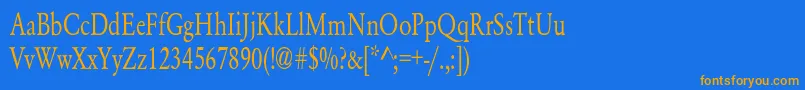 フォントYearlindNormalCondensed – オレンジ色の文字が青い背景にあります。