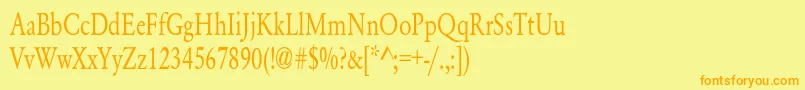 YearlindNormalCondensed-fontti – oranssit fontit keltaisella taustalla