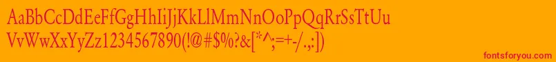 Fonte YearlindNormalCondensed – fontes vermelhas em um fundo laranja