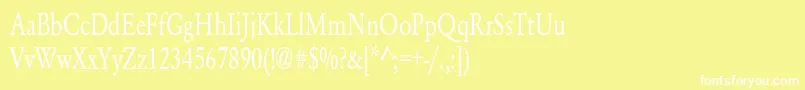YearlindNormalCondensed-fontti – valkoiset fontit keltaisella taustalla
