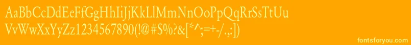 YearlindNormalCondensed-fontti – keltaiset fontit oranssilla taustalla