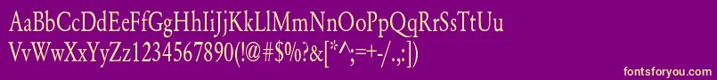 YearlindNormalCondensed-Schriftart – Gelbe Schriften auf violettem Hintergrund