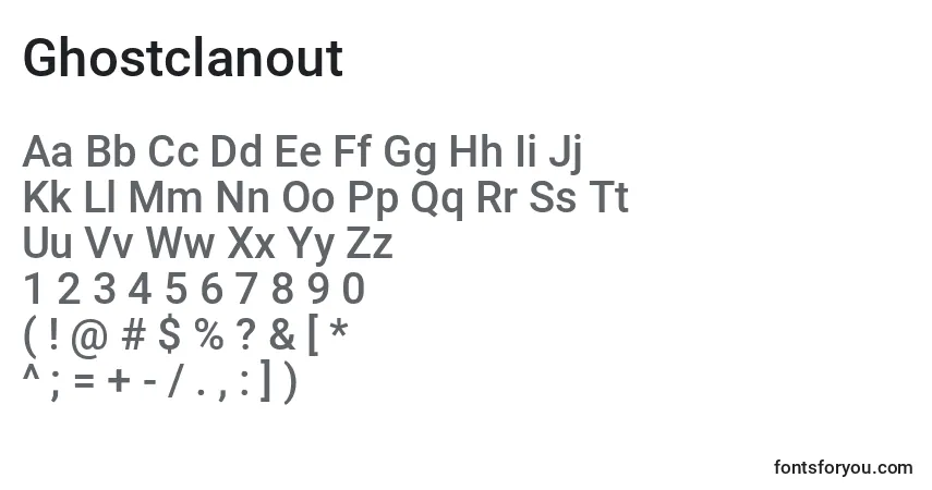 Czcionka Ghostclanout – alfabet, cyfry, specjalne znaki