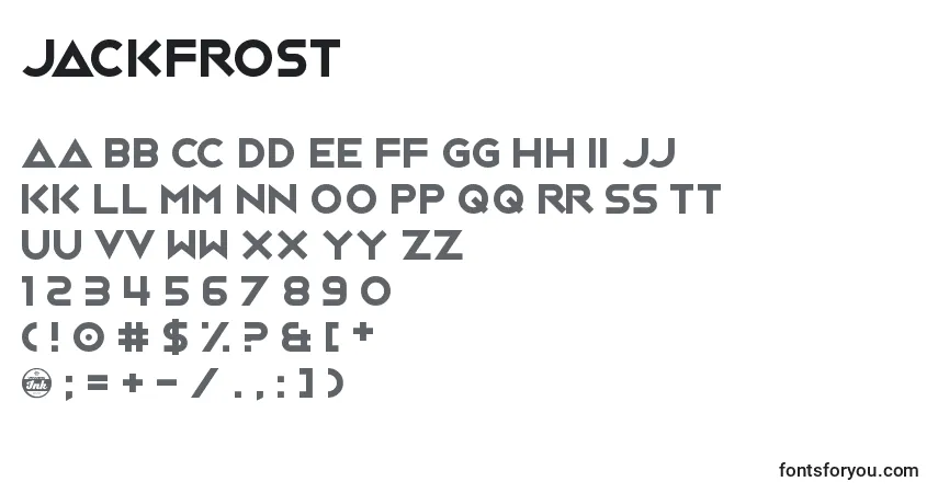 A fonte JackFrost – alfabeto, números, caracteres especiais