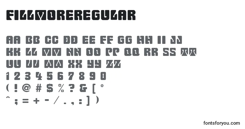 A fonte FillmoreRegular – alfabeto, números, caracteres especiais