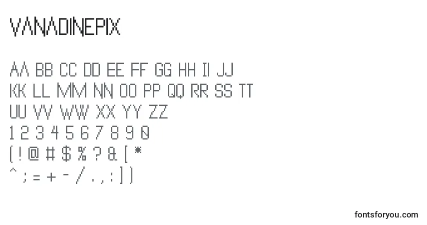 Schriftart Vanadinepix – Alphabet, Zahlen, spezielle Symbole
