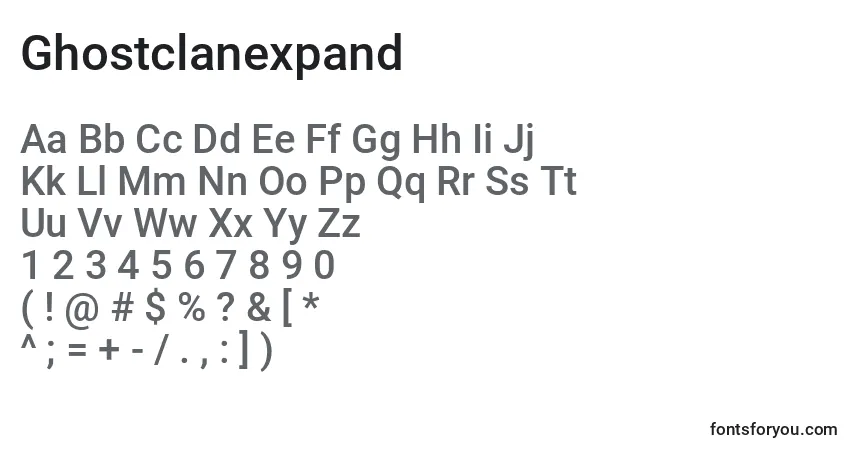 A fonte Ghostclanexpand – alfabeto, números, caracteres especiais