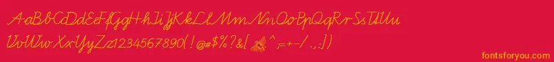 BienchenA-Schriftart – Orangefarbene Schriften auf rotem Hintergrund