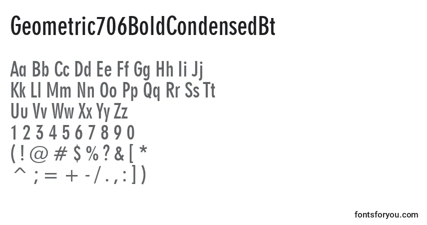 A fonte Geometric706BoldCondensedBt – alfabeto, números, caracteres especiais