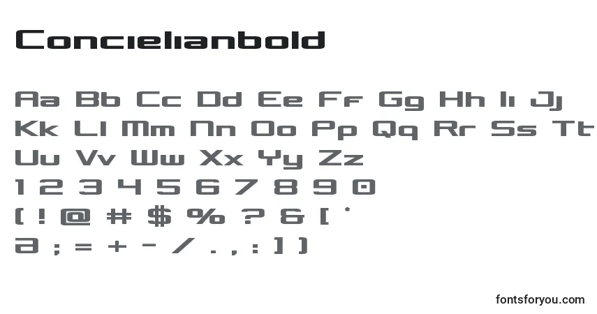 Concielianbold-fontti – aakkoset, numerot, erikoismerkit