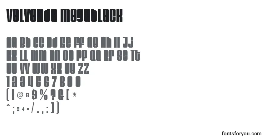 Velvenda Megablack-fontti – aakkoset, numerot, erikoismerkit