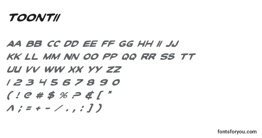 Czcionka Toontii – alfabet, cyfry, specjalne znaki