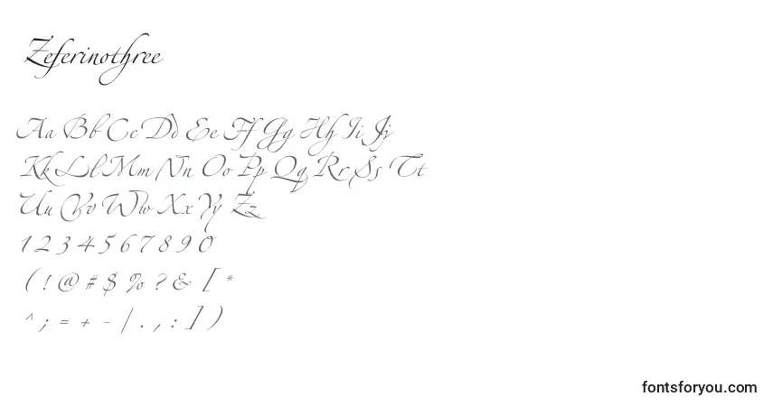 A fonte Zeferinothree – alfabeto, números, caracteres especiais