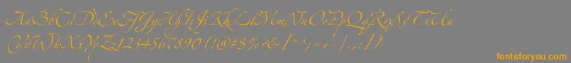 フォントZeferinothree – オレンジの文字は灰色の背景にあります。