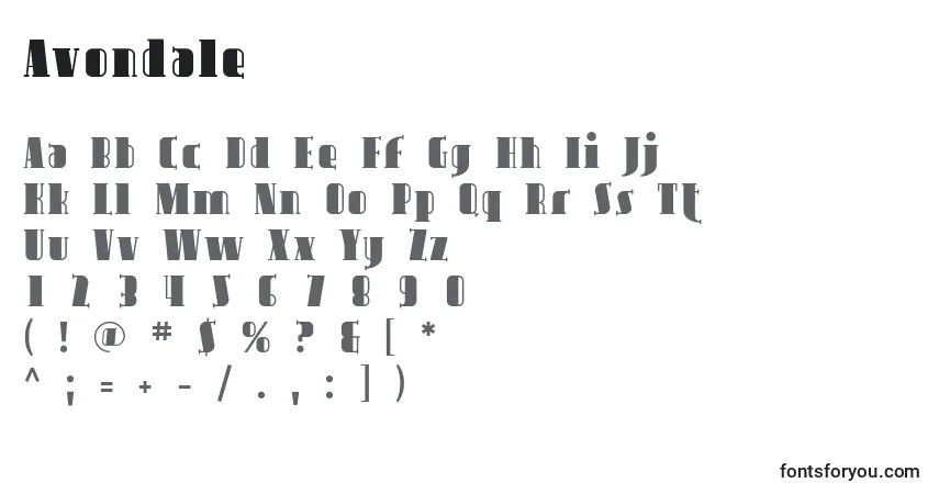 characters of avondale font, letter of avondale font, alphabet of  avondale font