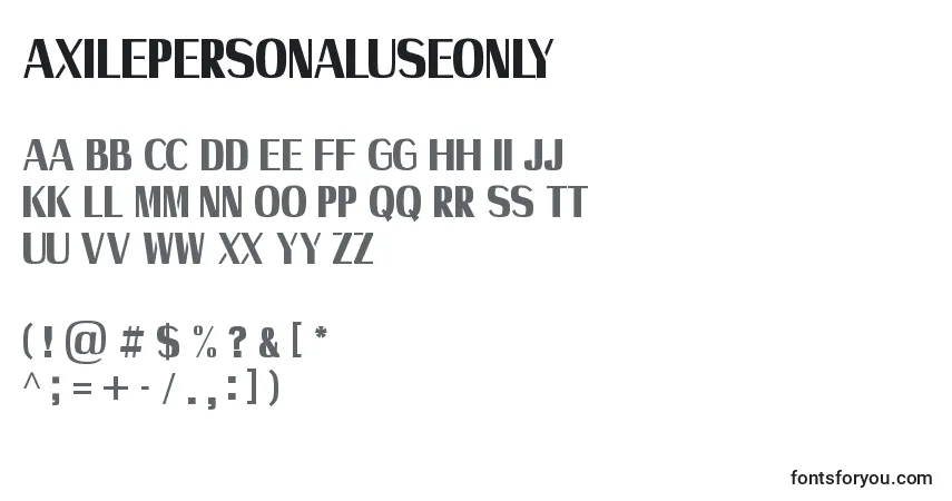 Schriftart AxilePersonalUseOnly – Alphabet, Zahlen, spezielle Symbole
