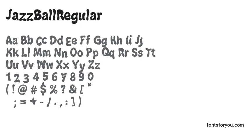 Schriftart JazzBallRegular – Alphabet, Zahlen, spezielle Symbole
