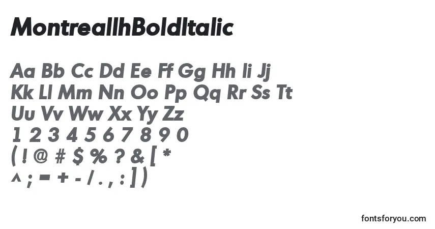 A fonte MontreallhBoldItalic – alfabeto, números, caracteres especiais