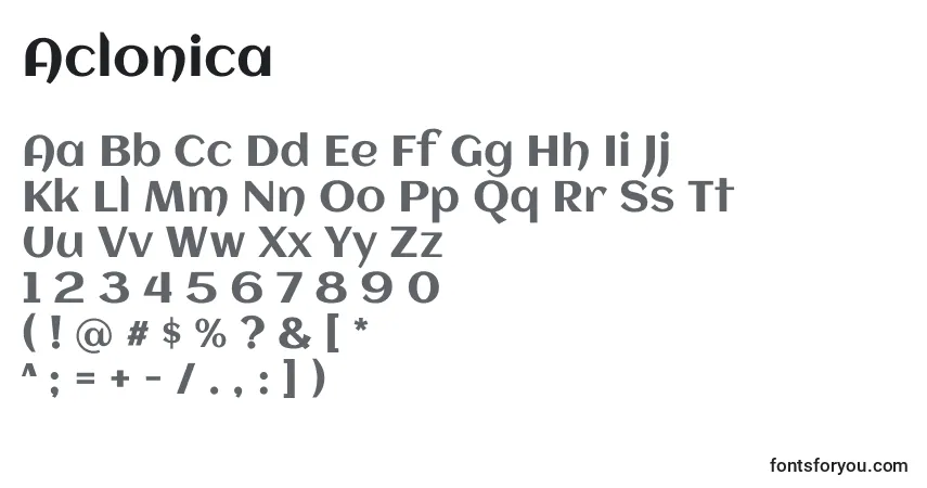 Aclonica-fontti – aakkoset, numerot, erikoismerkit