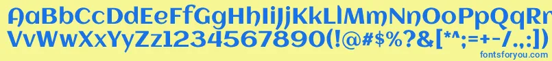 フォントAclonica – 青い文字が黄色の背景にあります。