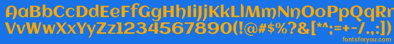 フォントAclonica – オレンジ色の文字が青い背景にあります。