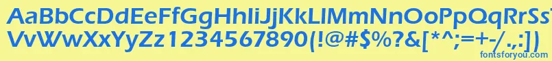 フォントErasdemic – 青い文字が黄色の背景にあります。