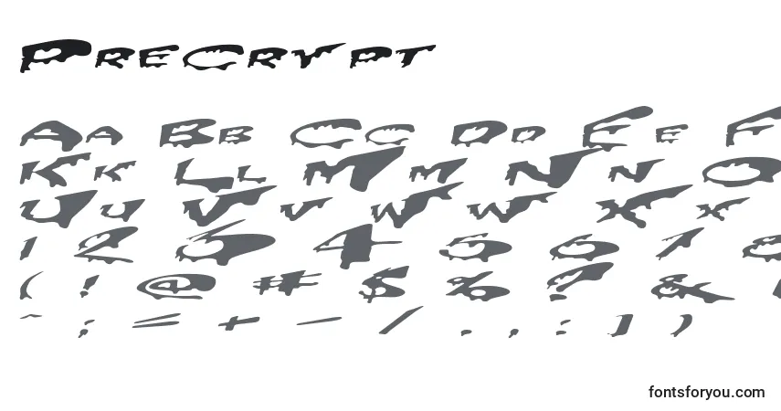 A fonte Precrypt – alfabeto, números, caracteres especiais