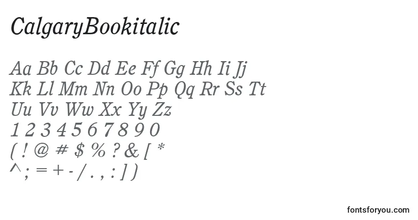 Шрифт CalgaryBookitalic – алфавит, цифры, специальные символы