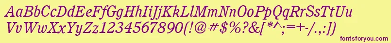 CalgaryBookitalic Font – Purple Fonts on Yellow Background